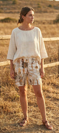Short Tierra Ancestral - Ecoprint con Hierro en Denim