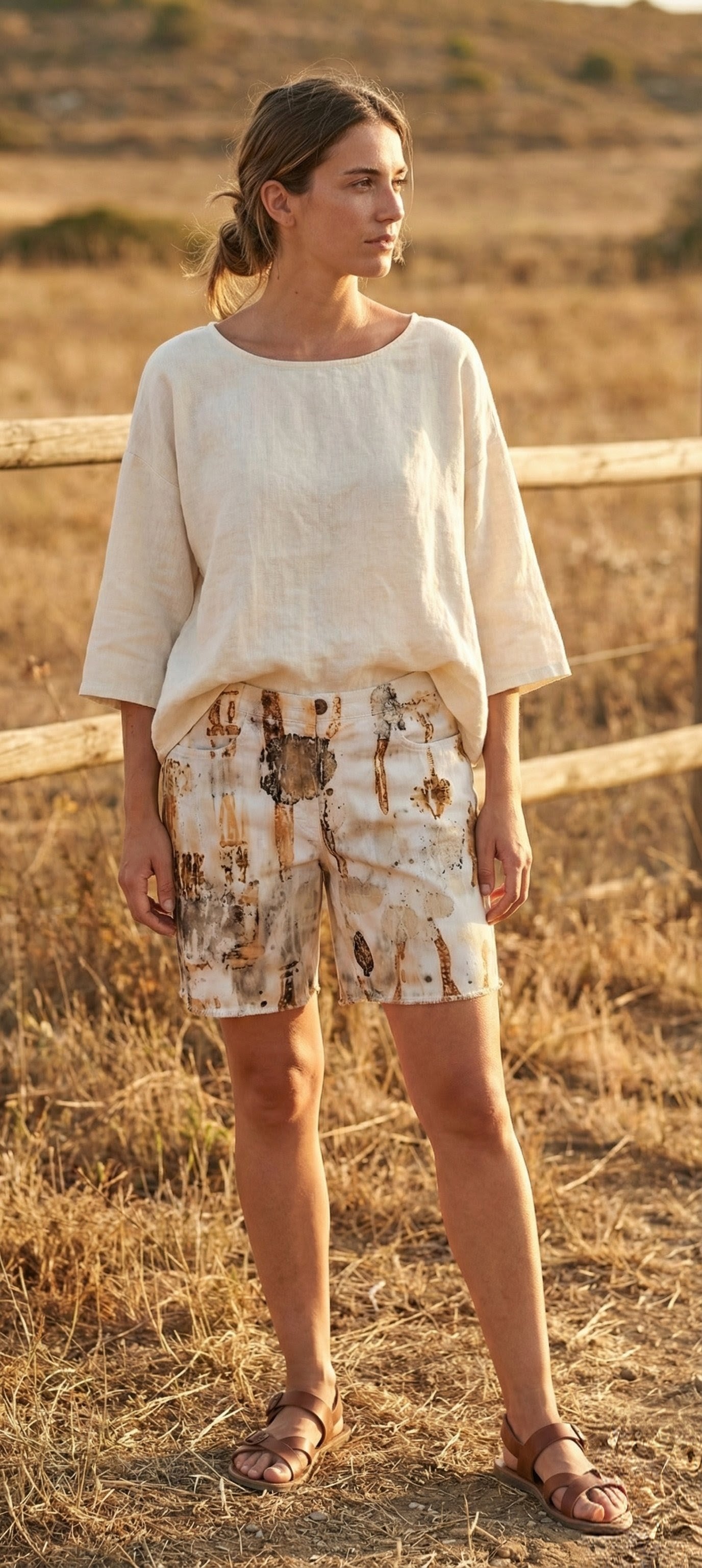 Short Tierra Ancestral - Ecoprint con Hierro en Denim