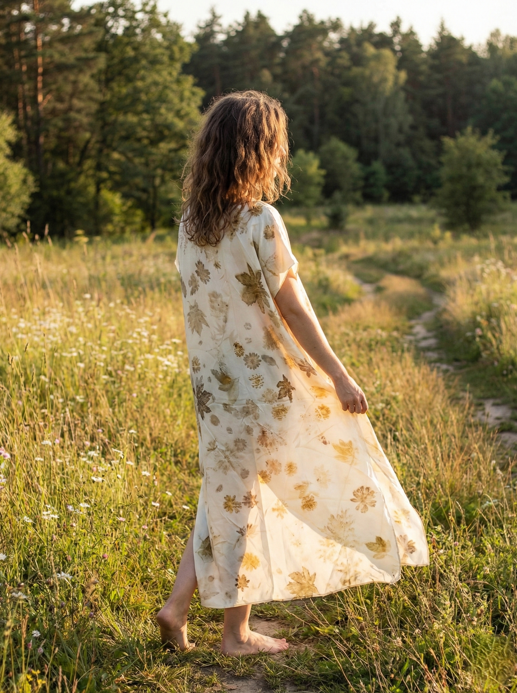 Vestido “Sendero de Luz” — Ecoprint Botánico en Seda Natural